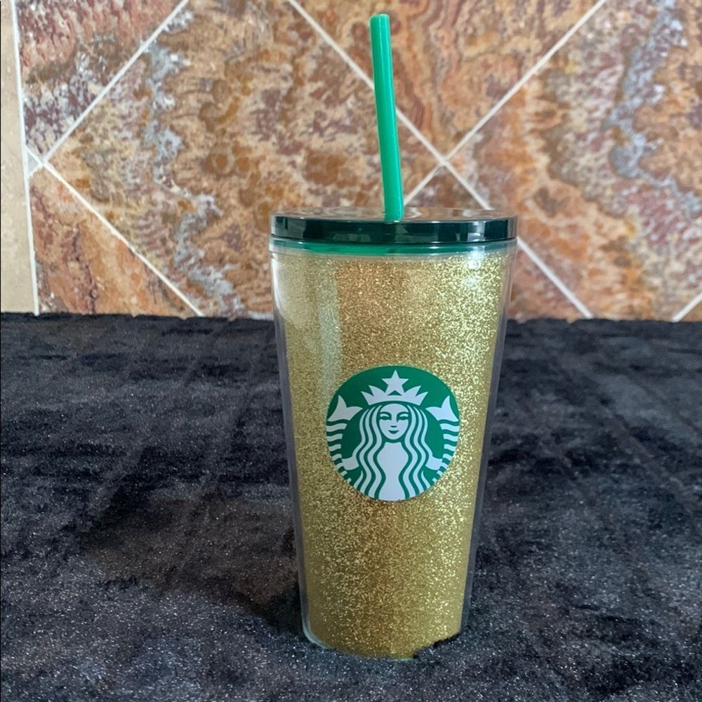 2021 Starbucks Coffee 16 oz Tumbler Cup Exclusive Holiday Black / Gold Glitter